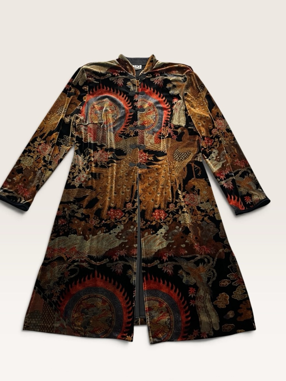 Vintage Y2K Clio Velour Opera Coat Women’s L Multicolor Stretch Frog Closure